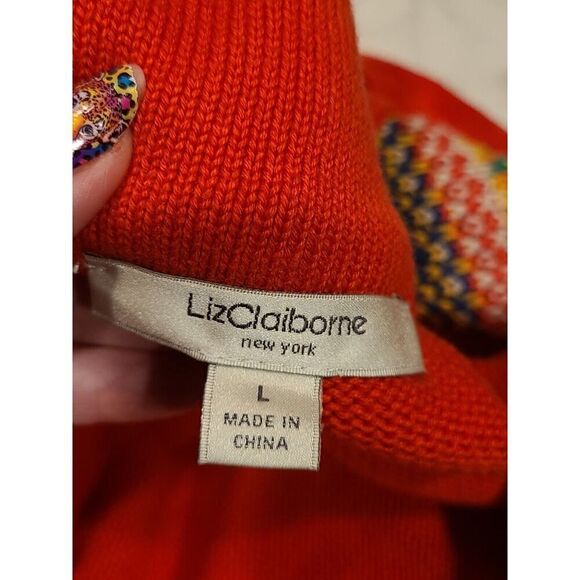 Liz Claiborne NYC Y2K Colorful Boho Fair Isle Mock Neck Full Zip Sweater Vest L - Picture 6 of 10